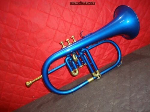 Flugelhorn 3 Válvulas Color Azul Acabado Latón con Boquilla y Estuche Rígido Foto 3 de 4