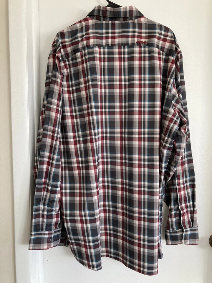 ASCEND 2XLT Red Black Gray L/S Snap Up Plaid Shirt Zipper Pocket Bass Pro Shops - Image 3 of 4