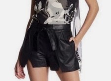 Halston Heritage NWT Pleated Tie Waist Lamb Leather Shorts Size 8 100% MSRP $445