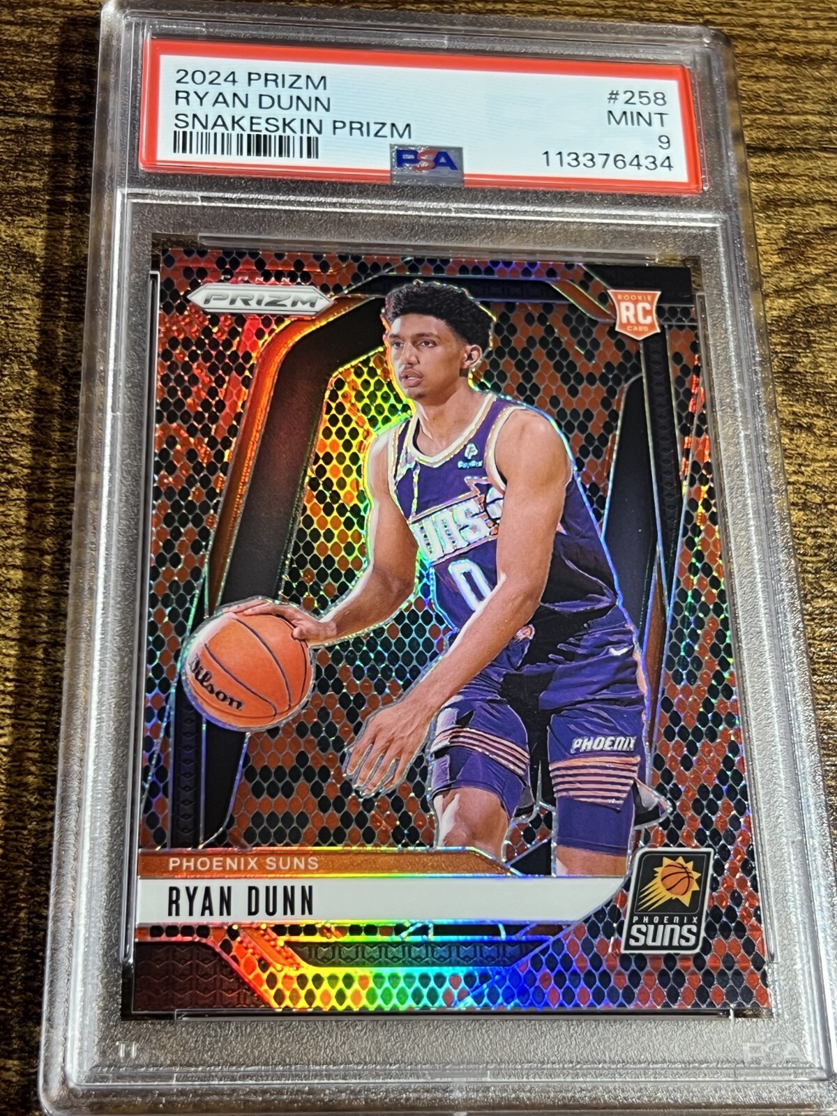 RYAN DUNN 2024-25 Panini Prizm Rookie Snakeskin Refractor SSP #258 Suns RC PSA 9