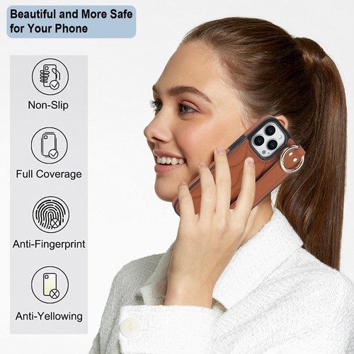 For iPhone 15 14 Plus 13 12 11 Pro Max Luxury Leather Ring Holder Wristband Case - Picture 80 of 120