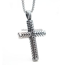 Cool Christian Mens Cross Pendant Necklace For Men Stainless Steel Chain Set