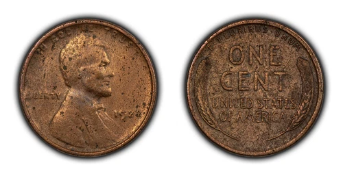 1922 No D 1c Lincoln Wheat Cent Die Pair 2 Strong Reverse - PCGS XF Dets - B4415