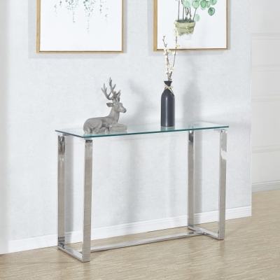 Megan Clear Glass Rectangular Console Table With Chrome Legs UK - Main Image
