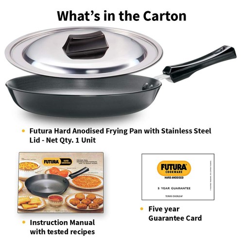 Futura 24 cm Hard Anodised Frying Pan with Stainless Steel Lid, Small Pan- AF24S - Picture 7 of 7