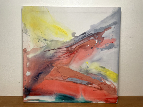 MCM Vintage Abstract Painting 30x30" signed Brenda Kelly 1956 - Photo 1/9