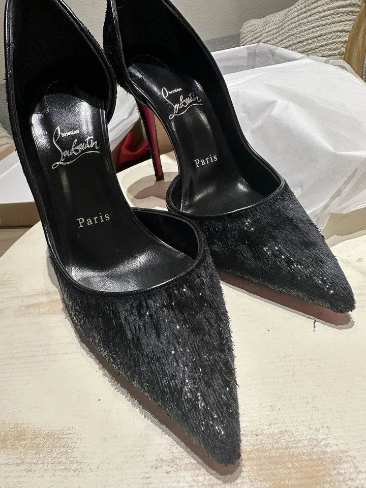 Christian Louboutin Iriza 100 Black Velvet Papillon D'Orsay Heel Pump 39.5 - Image 3 of 4