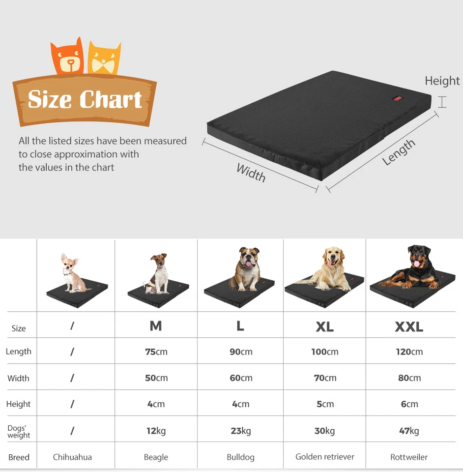 Pawz Pet Dog Calming Bed Memory Foam Mat Orthopedic Foldable Washable Black - image 2 of 4