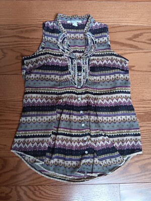 American Rag Cie Sleeveless Shirt Blouse Womens 0X Geometric Print Button Up Top