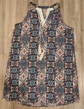 Hippie Rose Dress Womens LARGE Floral Boho Bohemian Sleeveless Shift Dress