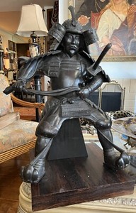 LARGE ANTIQUE JAPANESE WOOD CARVED SAMURAI