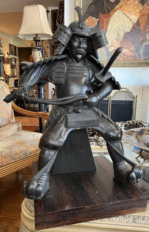 LARGE ANTIQUE JAPANESE WOOD CARVED SAMURAI