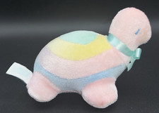 Vintage Educational Soft Velour Stuffed Toys Turtle Pastel Pink Yellow Blue 5.5"