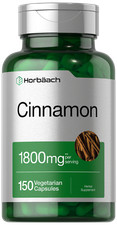 Cinnamon Capsules 1800mg 150 Count Vegetarian, Non-GMO by Horbaach