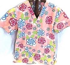 Best Medical Size XS Scrub Top Bottom Pockets PINK Flower Print Nurse Dental