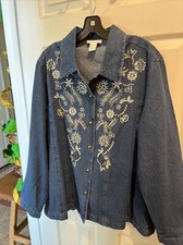 Dress Barn Denim Jacket / 1x / Embroidered / 100% Cotton / Blue