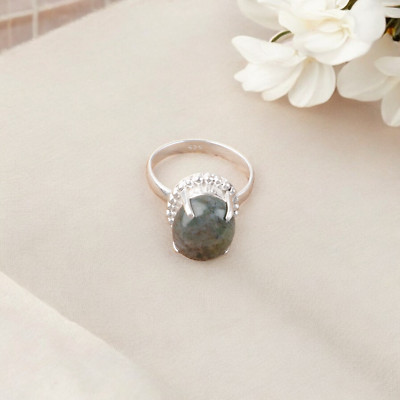 Natural Moss Agate Ring 925 Sterling Silver Statement Jewelry Gift For Occasion