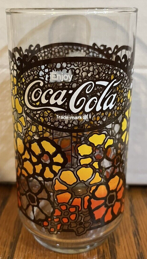 VINTAGE COCA COLA STAINED GLASS FLOWERS - BROWN / YELLOW / ORANGE