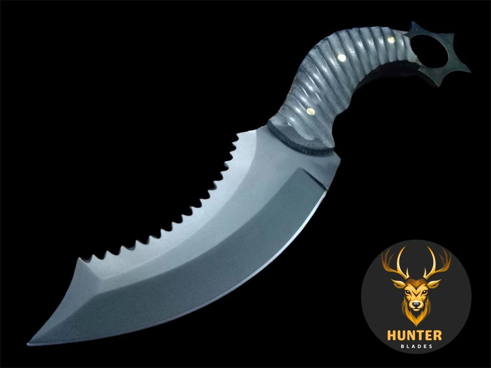 COMBAT FINGER HOLE SERRATED HUNTING KNIFE Full Tang Handmade D2 Steel EDC Knife