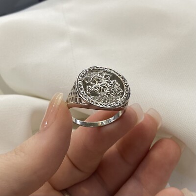 925 Genuine Sterling Silver Solid St George Coin Basket Ring M-Z