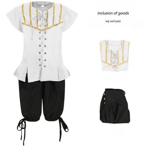 Kids Medieval Renaissance Steampunk Cosplay Costume Pirate Shirt Pant Halloween - Bild 17 von 23