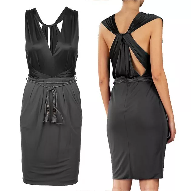 XXS ROBE CEINTURE EN BAMBOU À CORDON NEUF GUCCI DRAPÉ NOIR À DOS OUVERT LBD