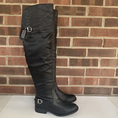 American Rag Womens ADARRA Black Faux Leather Over The Knee Boots US 6 M NEW