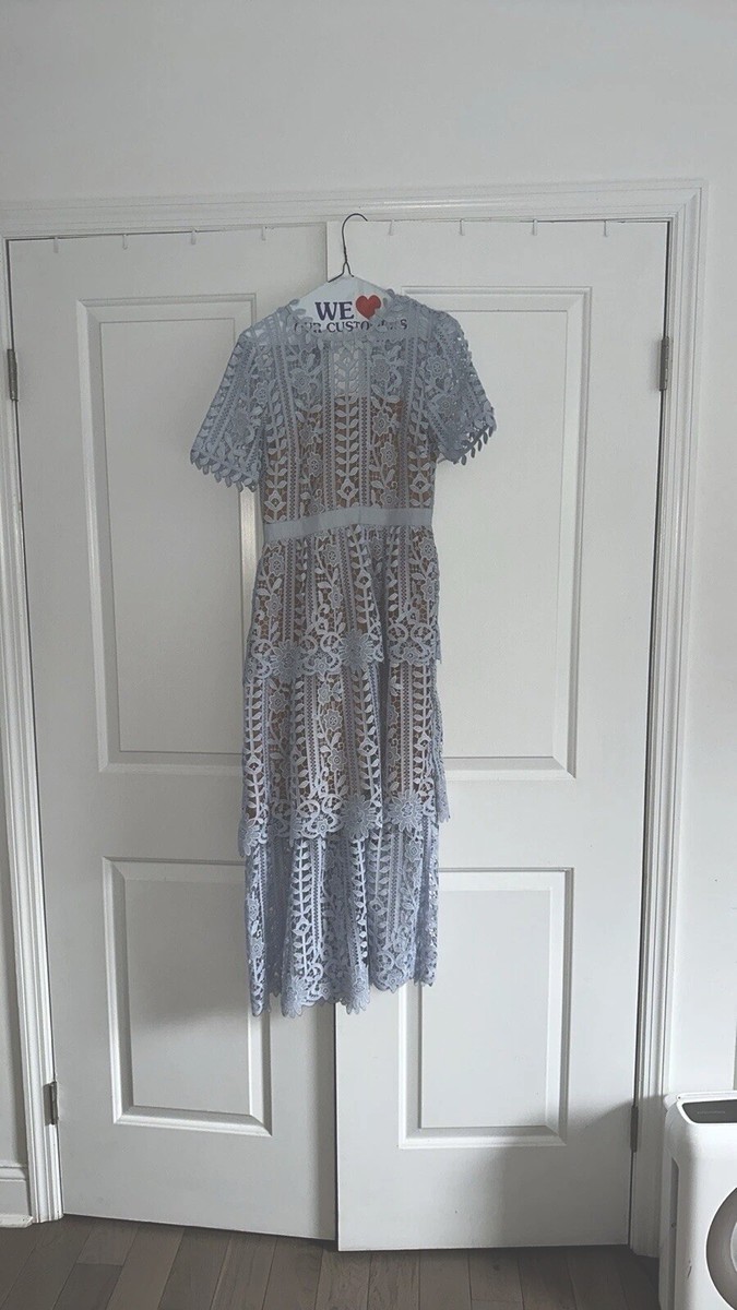 Self portrait blue Guipere lace Midi Dress Size 4 | eBay
