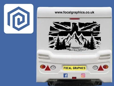 FOCAL GRAPHICS Union Jack Mountain Deer Vinyl Decals For Camper Van Caravan Sticker Graphic