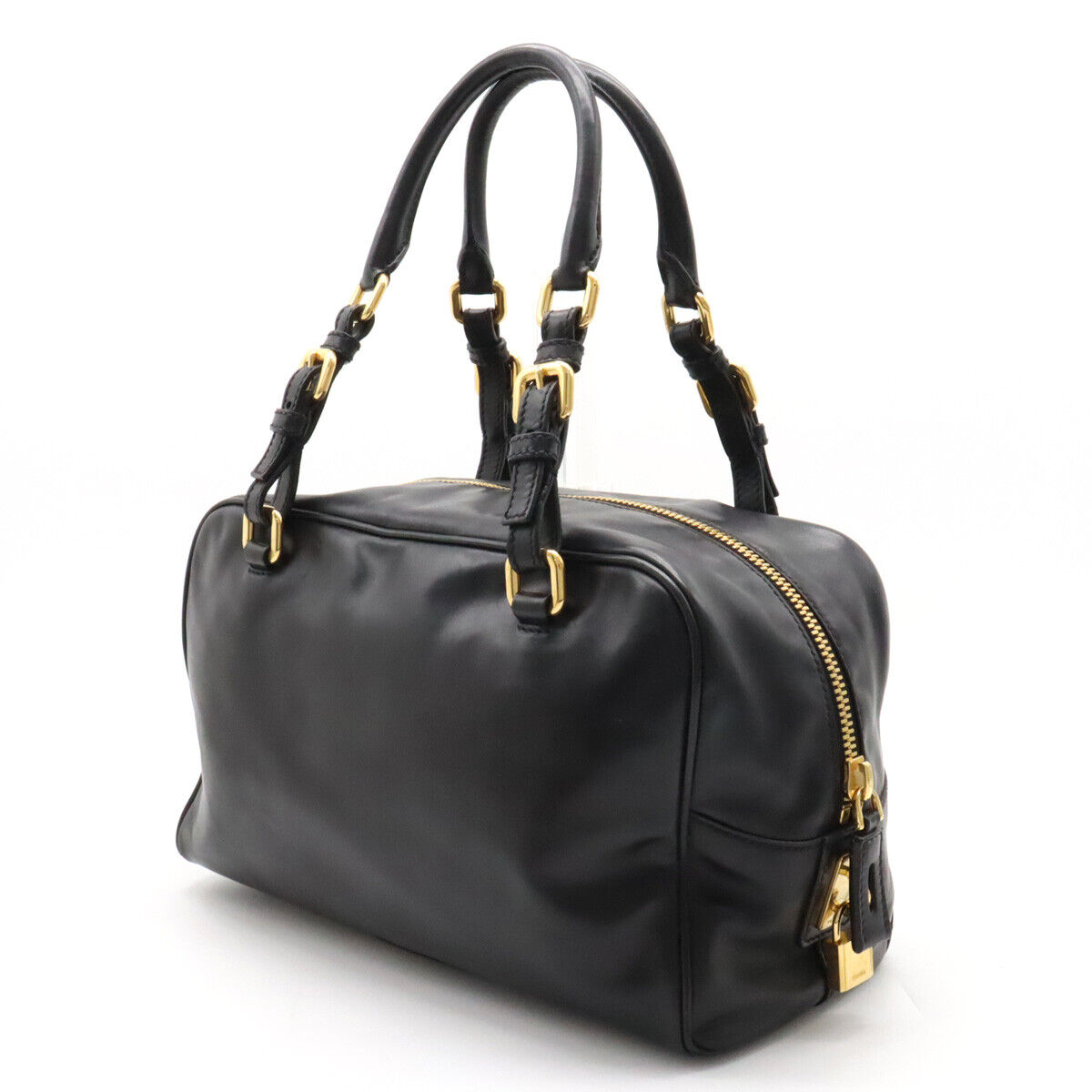 PRADA BOX PRINT Logo Mini Boston Bag Handbag Leat… - image 2