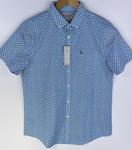 New Original Penguin Shirt Blue Jewel Short Sleeve Button Up Mens M Half Circles