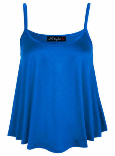 Womens Ladies Sleeveless Swing Vest Top Strappy Plain Flared Cami Size UK 8-26 - Picture 4 of 38