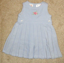Baby Gap Baby Girls Blue Dress Pleated Pink Flowers Size 3-6 Months