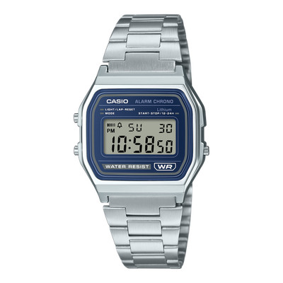 Casio A158WEA-2 Blue Digital Watch Stainless Steel Retro Alarm Chrono WR