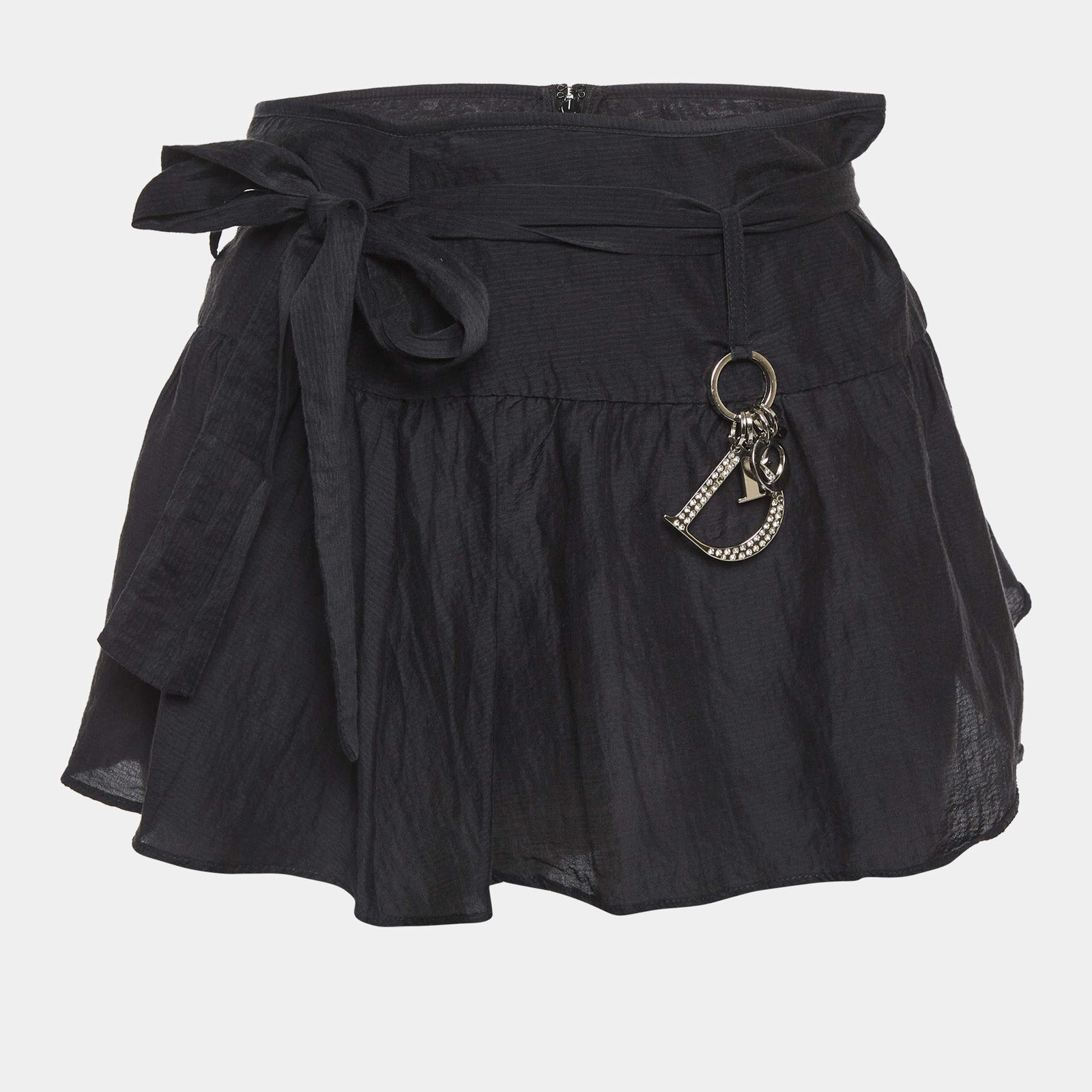 Christian Dior Black Cotton Logo Embellished Mini Skirt L