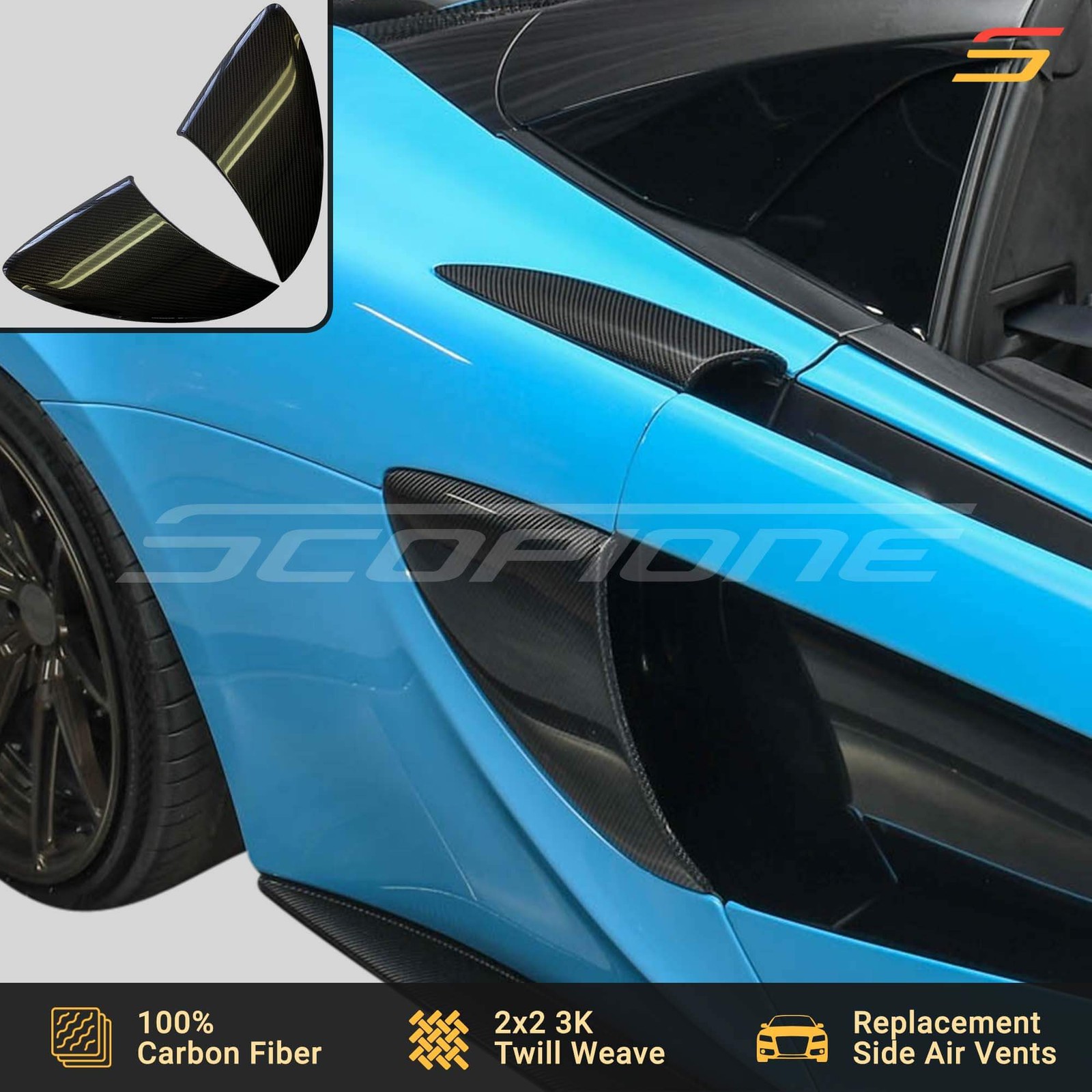 Scopione Carbon Fiber Side Air Intake Covers for McLaren 540C 570GT 570S 600LT