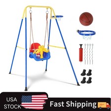 Detachable Design Baby Swing Outdoor, 4-in-1 Toddler Swing with Basketball Hoop