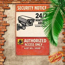 24 Hour Video Surveillance Security Warning Tin Sign 8x12 Metal Plaque Decor