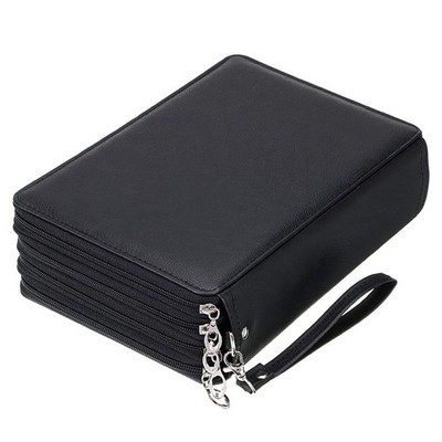 BTSKY 200 Slots Colored Pencil Organizer - Deluxe PU Leather Black 