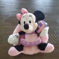 DISNEY Store Lazy MINNIE Mouse w/ Phone Pink Bean Bag Plush Toy