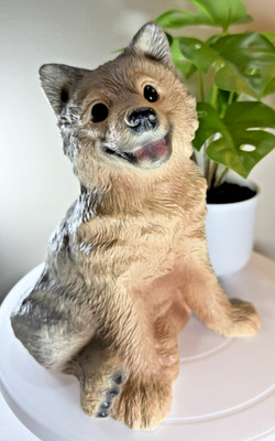 German Shephard Sitting Dog Puppy Statue Handcrafted, Painted, and Signed Carl D