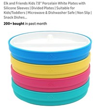 Elk Friends Divided White Porcelain Kid's 7.8" Plates-Silicone Sleeve-NEWORGBX