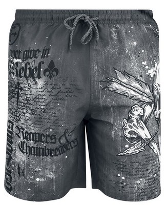 Rock Rebel by EMP Herren dunkelgraue Badehose mit Mesh Slip und großem Print
