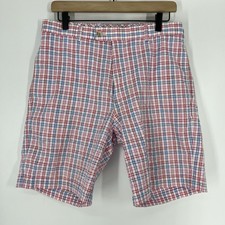 Peter Millar Shorts Size 32 Mens Pink White Blue Plaid Preppy Beach Old Money