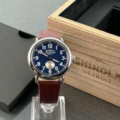 Shinola Runwell 41mm Midnight Blue Dial Cattail Leather Strap Men s Quartz Watch