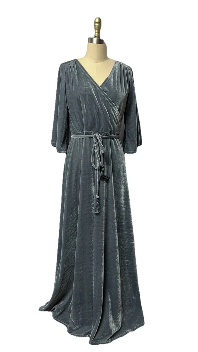 pale blue velvet cowl neck maxi dress CEM VELVET DRAPE BLUE GOWN