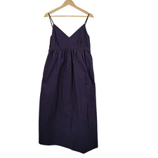 Quince Women 100% Organic Cotton Sleeveless Maxi Dress Navy Basic Sleeved M