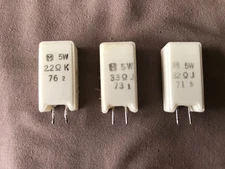 3 Pcs 5 Watt Wire Wound Cement Resistor 2.2K ohms, 33 ohms and 82 ohms