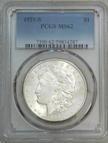 1921-S Morgan Silver Dollar PCGS MS62 Frosty Just Graded New Holder #Q121E