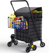 Stairs Climbing Shopping Cart w/Waterproof Basket Liner 360 Swivel Wheels